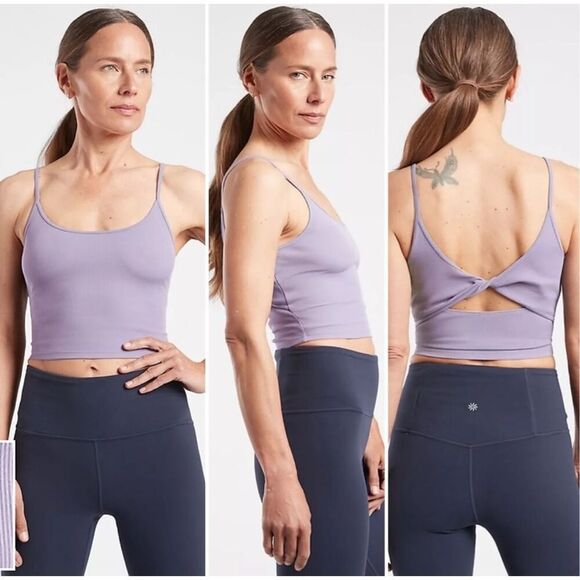 Athleta Twist Back Ribbed Crop Tank Womens 1X Purple Stretch Athleisure Workout - Picture 2 of 10